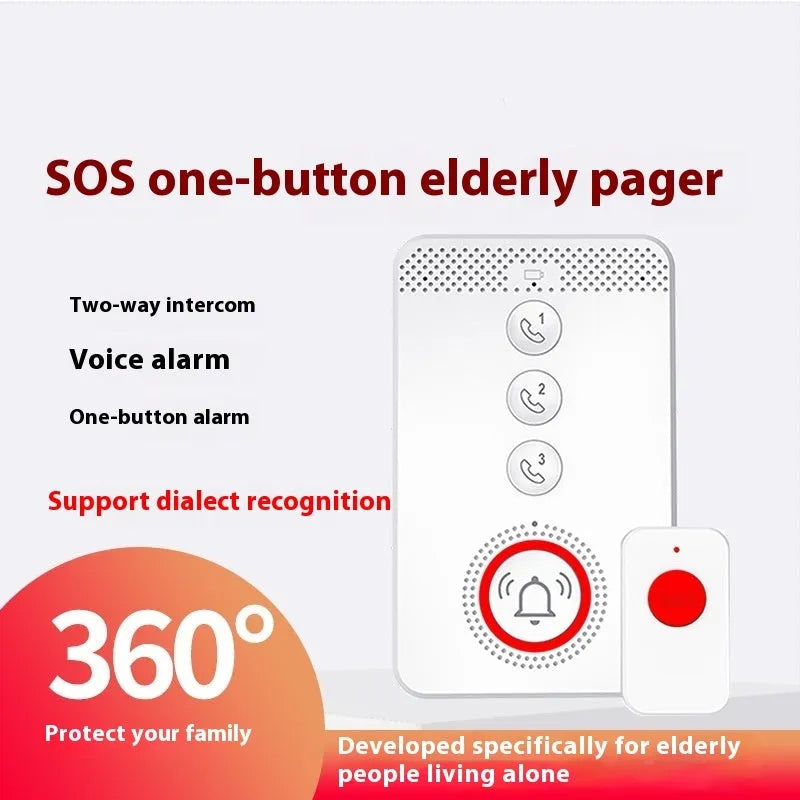 White emergency alert device with one buzzer unit and three remote call buttons for elderly safety