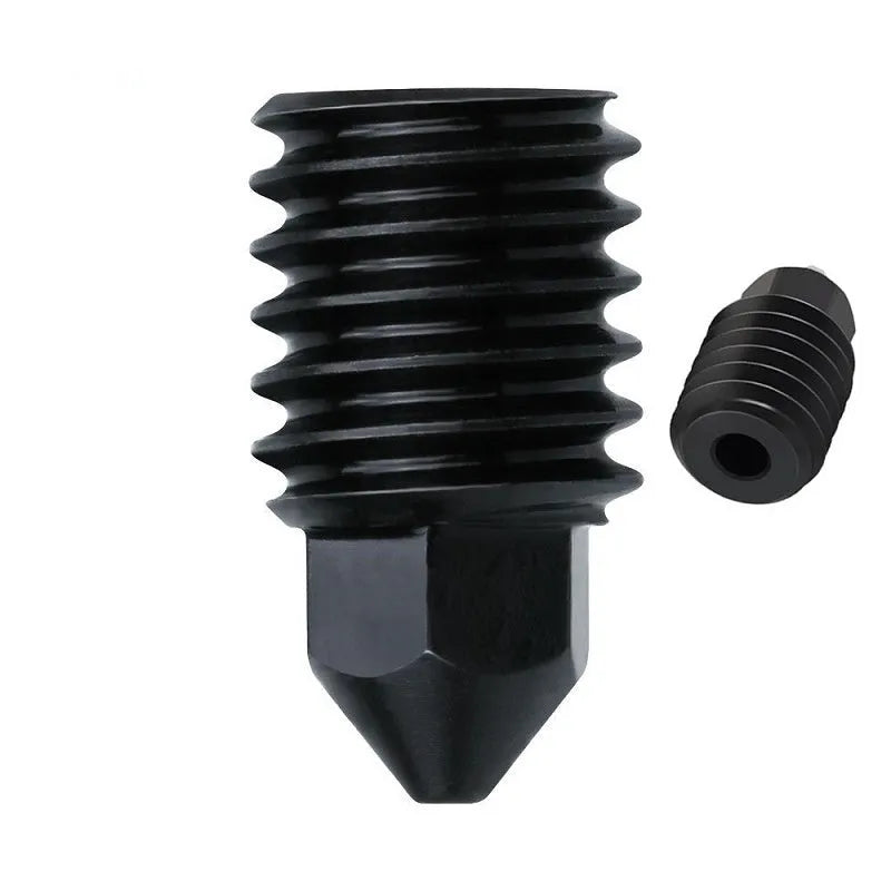 Bambu Lab A1 Mini hot end assembly with hardened steel nozzle and black silicone protective sleeve