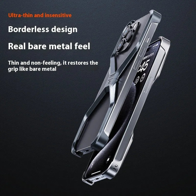 Aluminium alloy hollow phone case for Apple iPhone, frameless heat dissipation, Gray colour