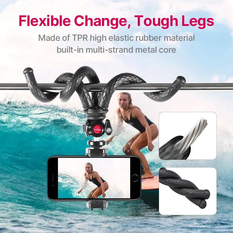 Black flexible octopus tripod with phone clip extended to 360mm