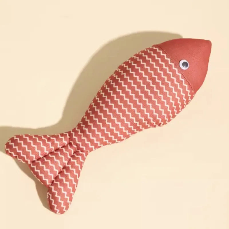 Catnip fish cat toy in blue, red or yellow with large and medium size options