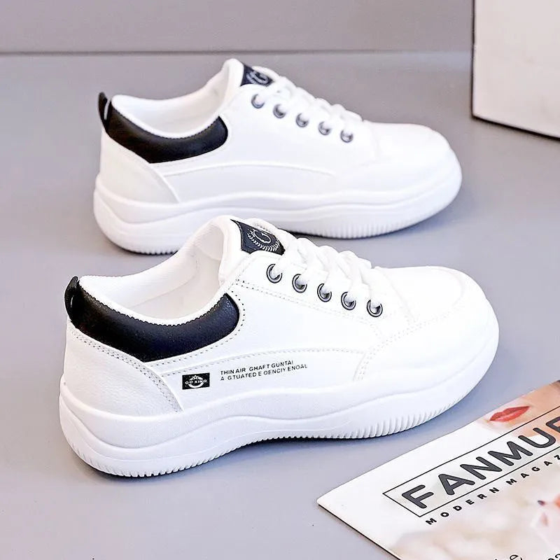 Women's white Korean-style leather pumps with cross strap design and round toe