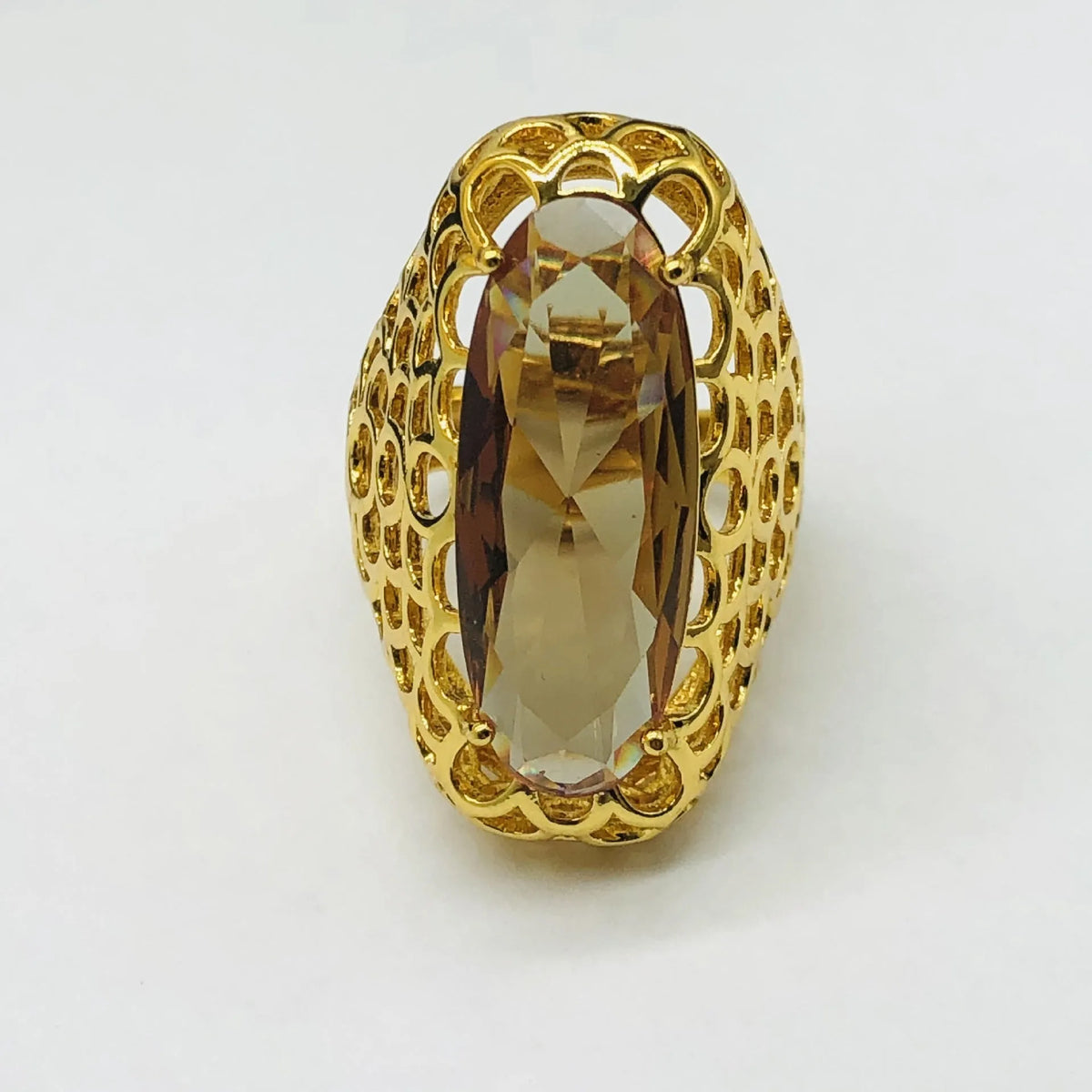 Women's hand inlaid copper-plated 18K gold ring with adjustable opening and hollow out design