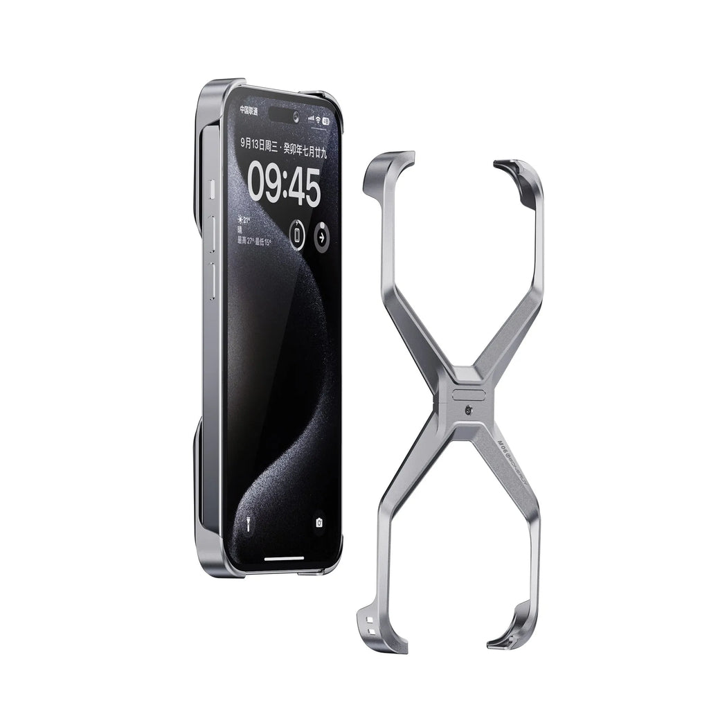 Aluminium alloy hollow phone case for Apple iPhone, frameless heat dissipation, Gray colour