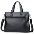 Men's black PU leather business messenger bag with splicing details measuring 35x30x4cm
