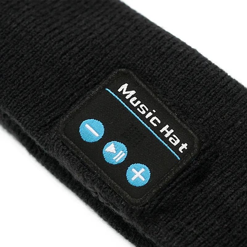 Black Bluetooth sports eye mask scarf with removable panels and integrated speakers