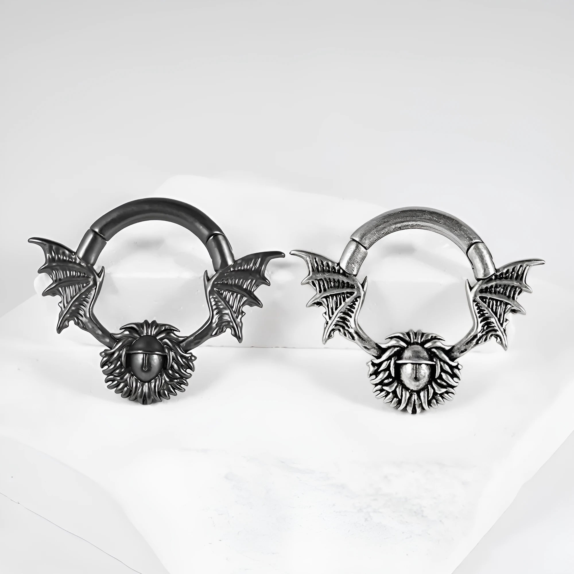Copper geometric ear extender for stretched ears with magnetic cone closure, shown in multiple style variations.