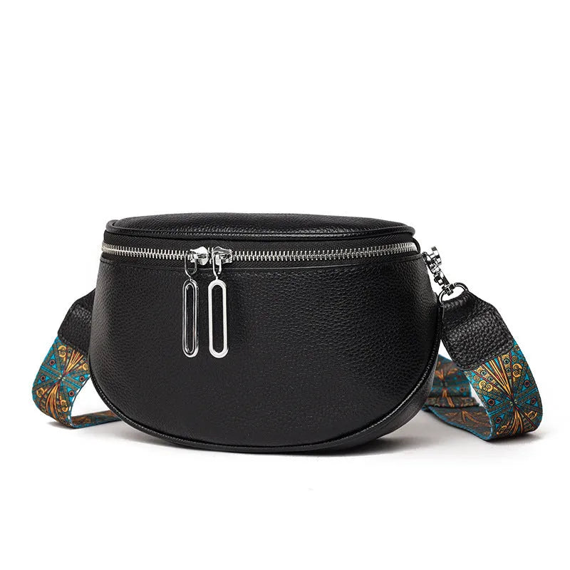 Women's soft PU leather casual messenger bag in saddle shape with single strap, shown in green colour.