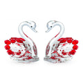 White crystal swan desktop decoration in red, blue, pink, or purple on a countertop