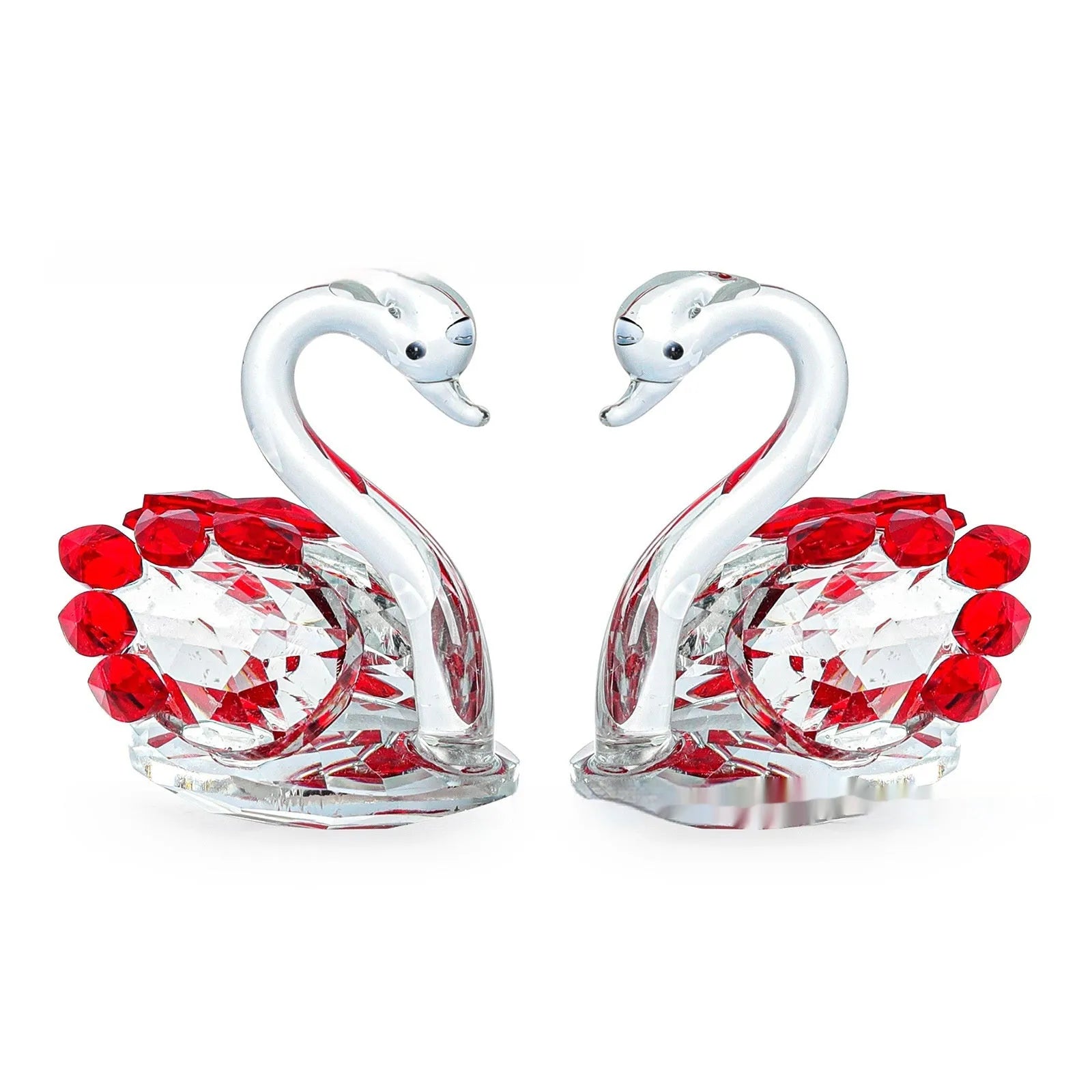 White crystal swan desktop decoration in red, blue, pink, or purple on a countertop