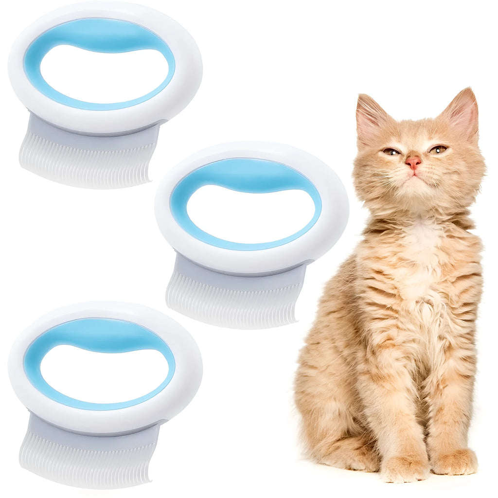 Blue plastic pet grooming comb with ergonomic handle for deshedding cats and dogs