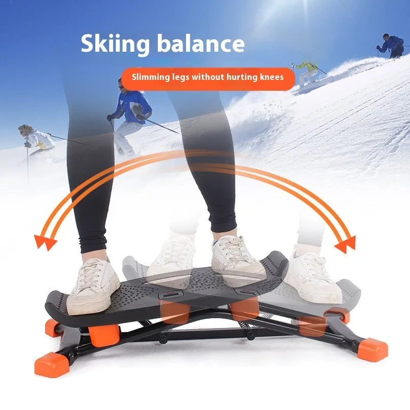 JS101A black mini fitness skiing machine with elastic hand straps for home exercise