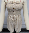 Women's solid colour off-shoulder jumpsuit with button front detail in thin polyester fabric