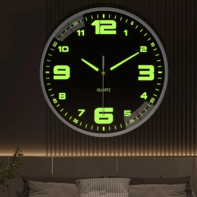 8 inch diameter luminous wall clock with modern plastic design in three colour options for living room or office