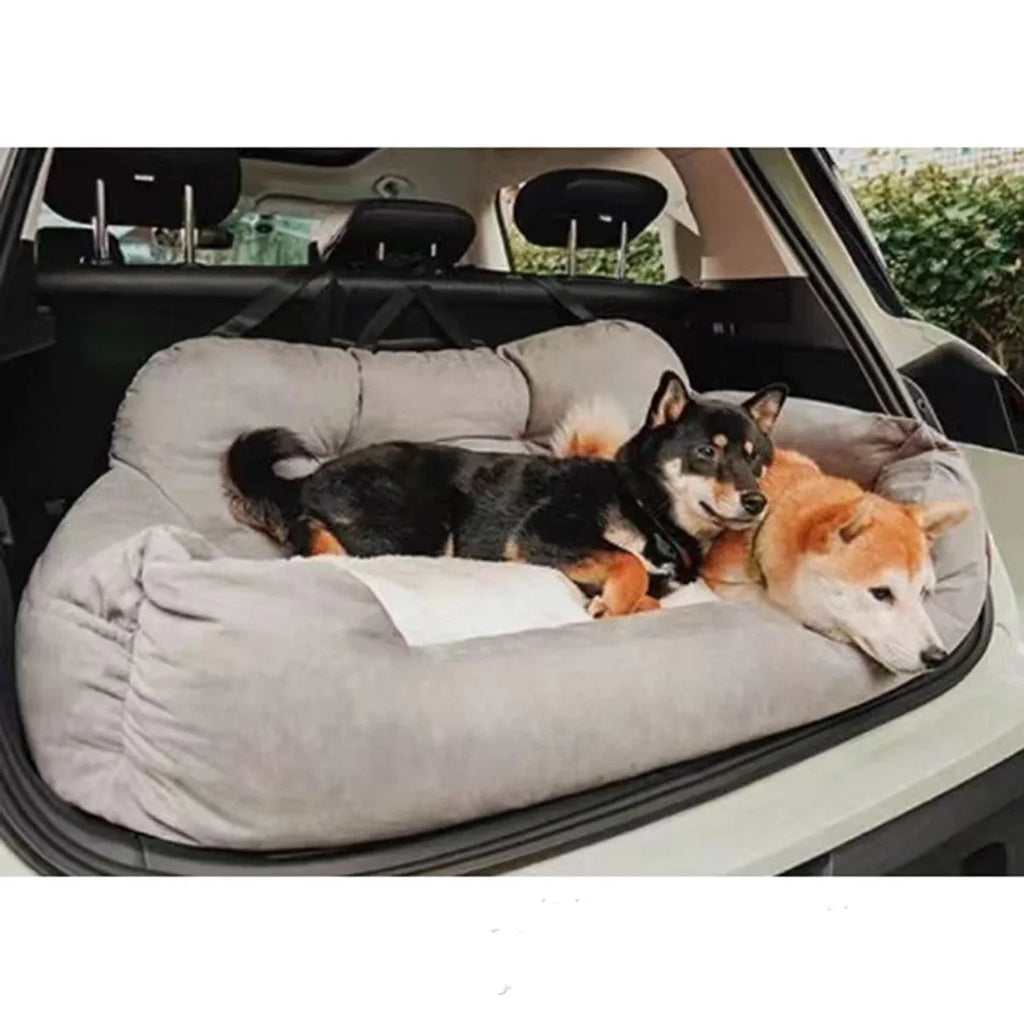 Gray cloth car dog rear trunk double seat pet cushion mat for vehicle interior protection