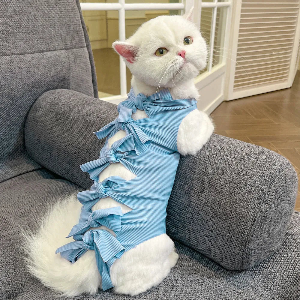 Lace-up back closure cat sterilisation recovery suit in polyester fabric