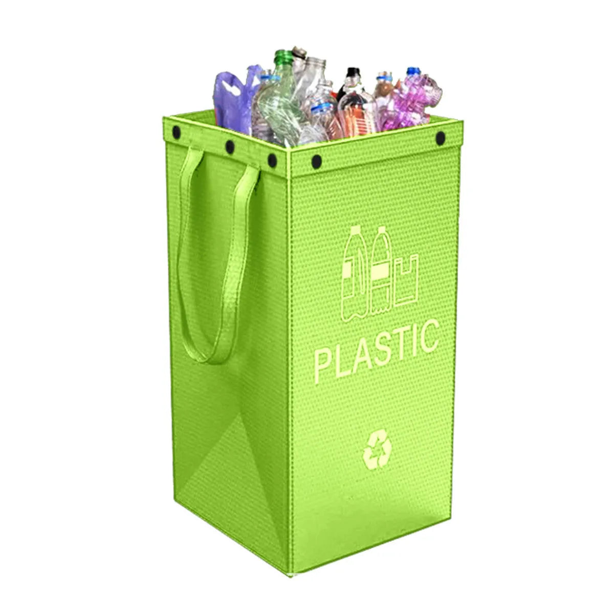 Blue 40-litre plastic handbag-style garbage bin with dimensions 30cm by 50cm by 30cm.