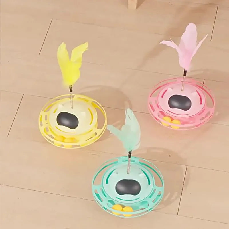 Pink cat tumbler turntable toy with 17cm rotating pole on stable base