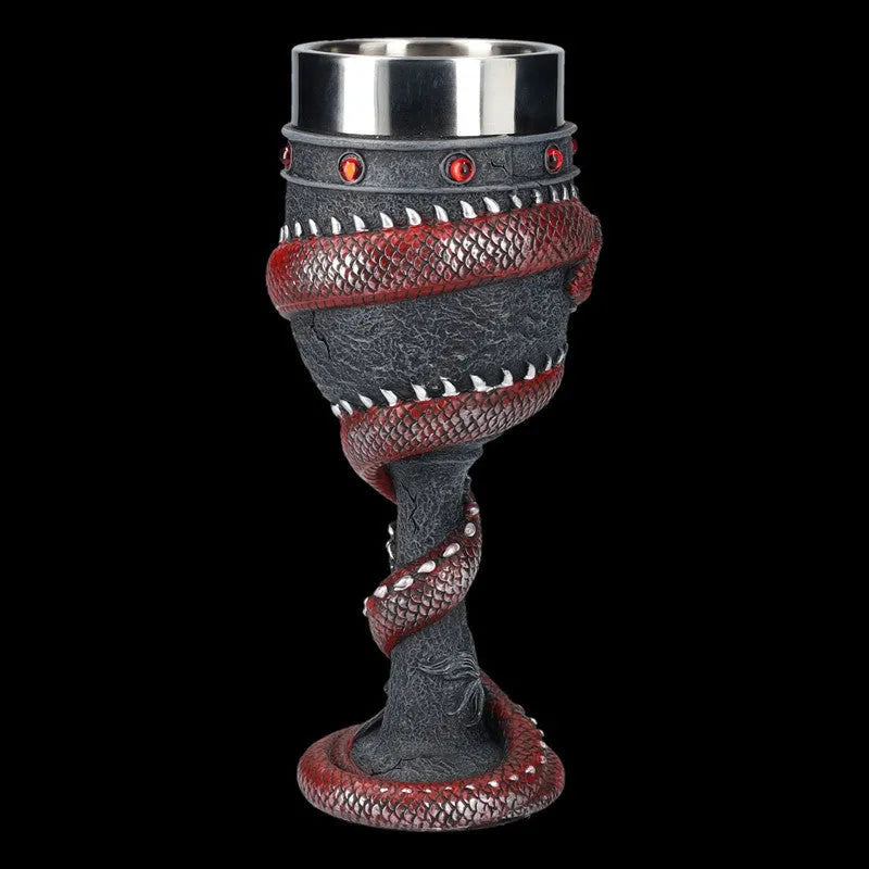 Stainless steel red wine glass with 3D Chinese dragon design in gold colour