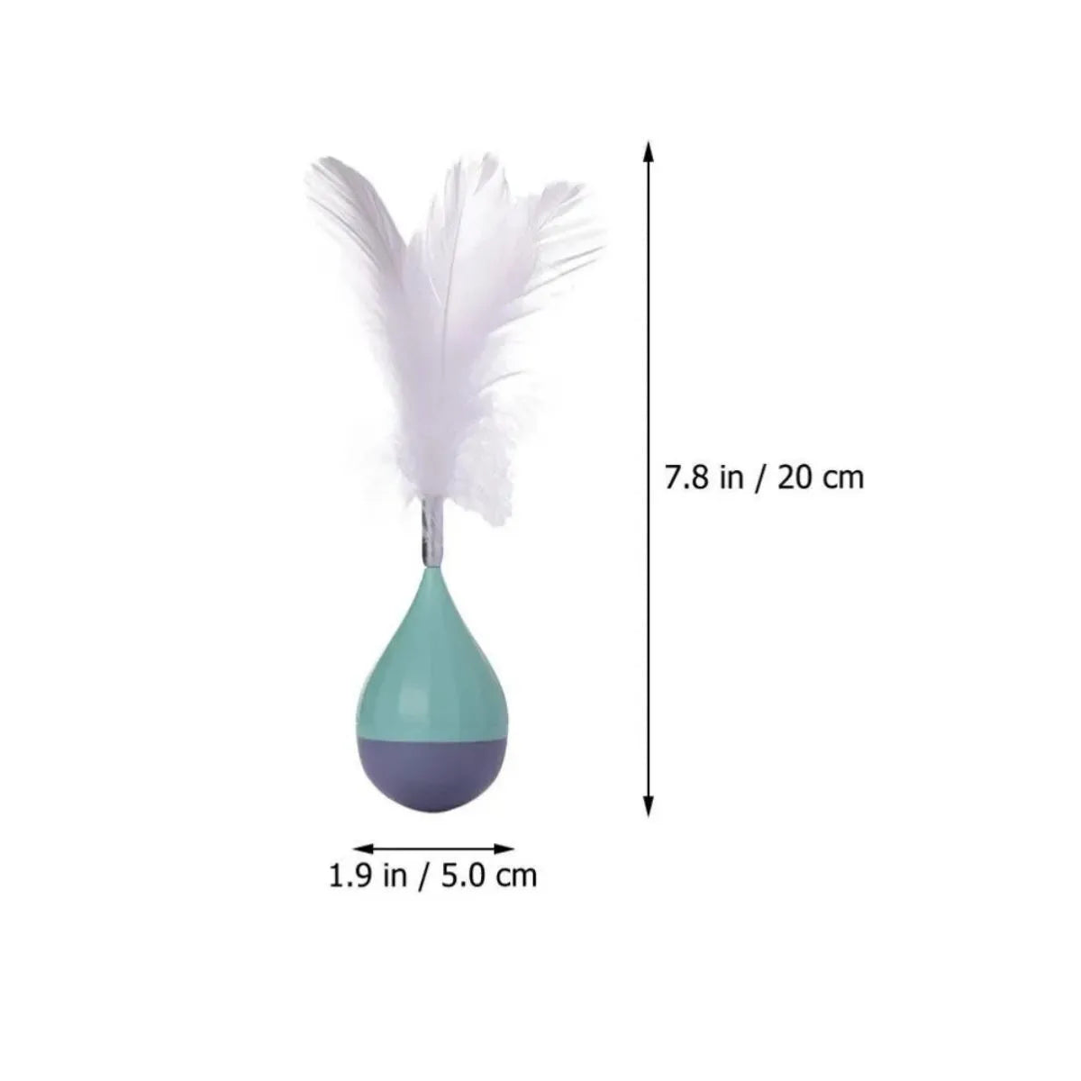 Green feather tumbler cat toy with attached tease stick and aluminium alloy components
