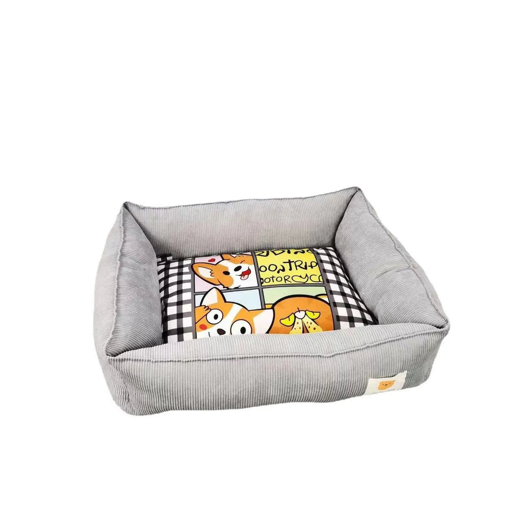 Rectangular dog winter nest bed in a choice of eight colours and two sizes, made from soft velvet-style fabric.