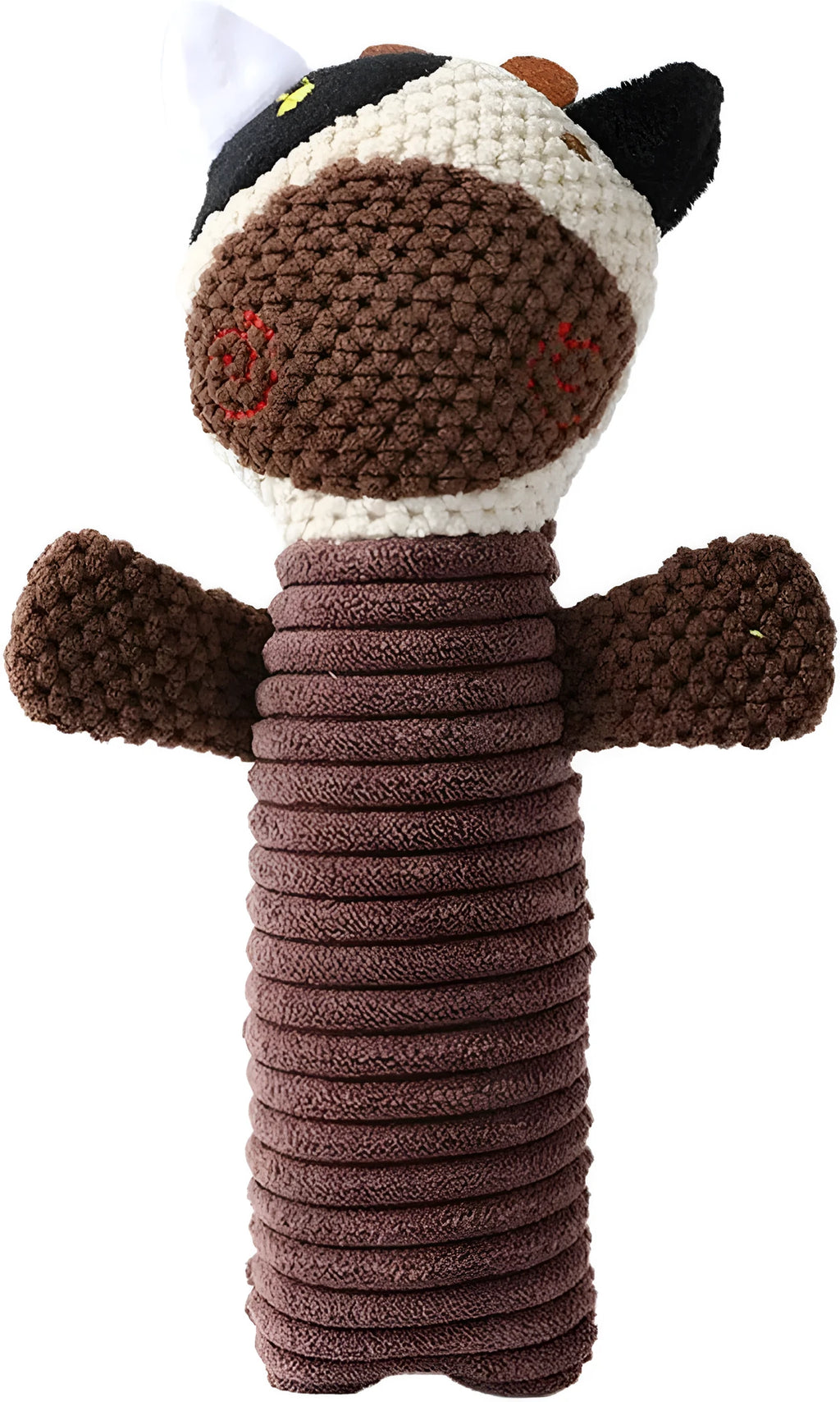 Soft plush dog squeaky toy in stuffed animal shape for dental cleaning chew.