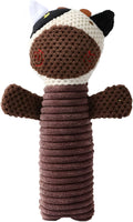 Soft plush dog squeaky toy in stuffed animal shape for dental cleaning chew.