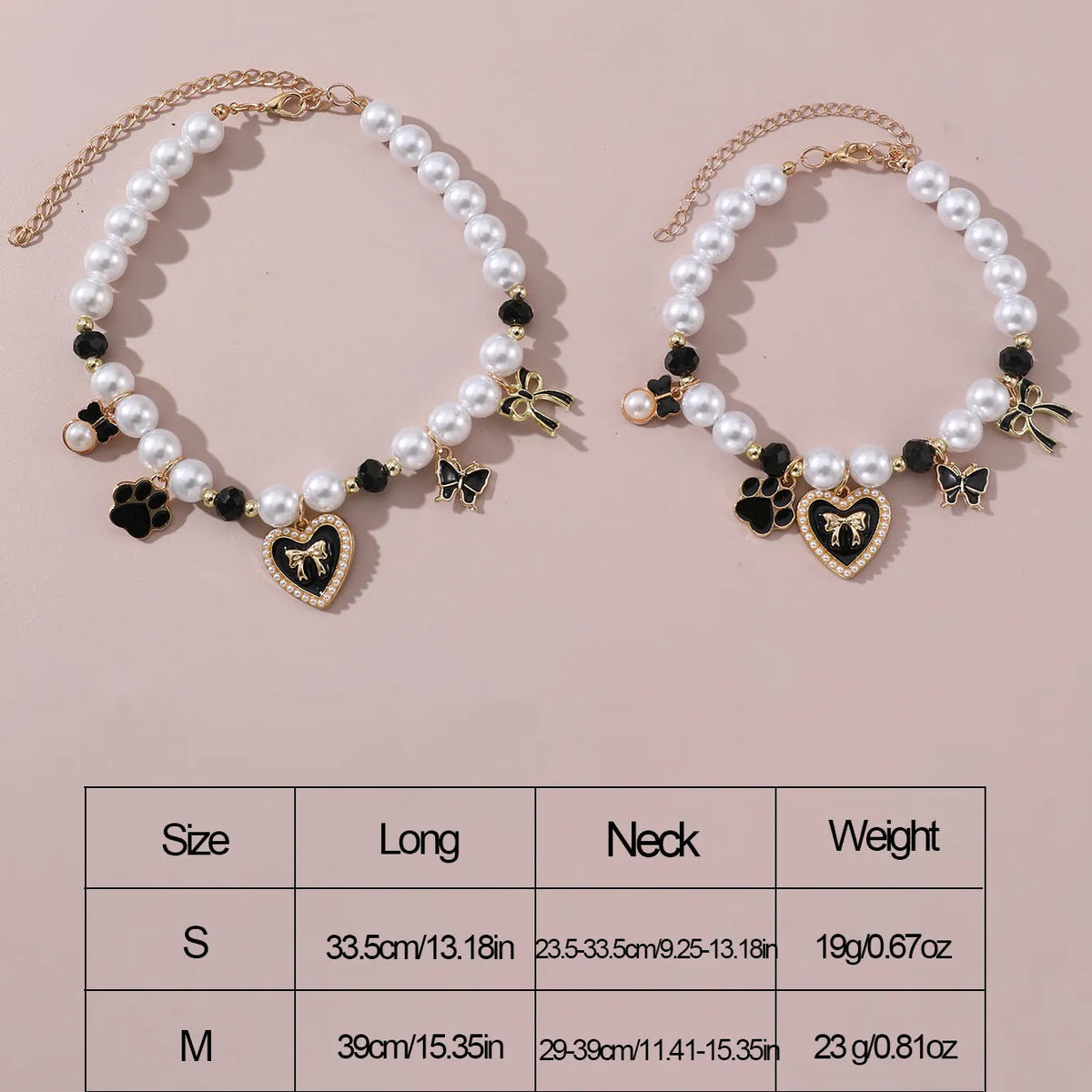 Cartoon pattern pearl pendant pet necklace in black and white for small to medium pets