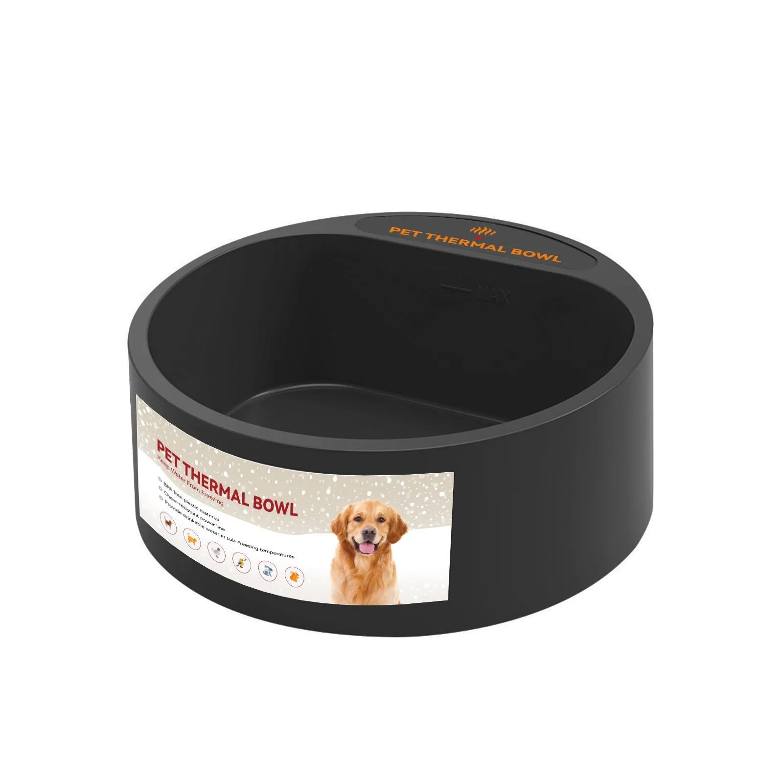 Black ABS plastic pet heating bowl with 2.2 litre capacity