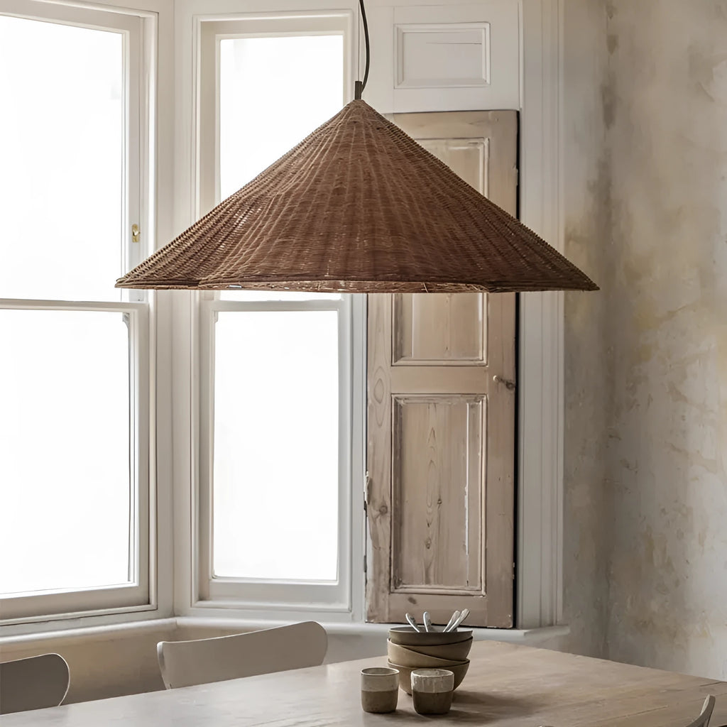 Rattan woven ceiling lamp with natural texture in Silent Wind style, diameter options from 50cm to 80cm