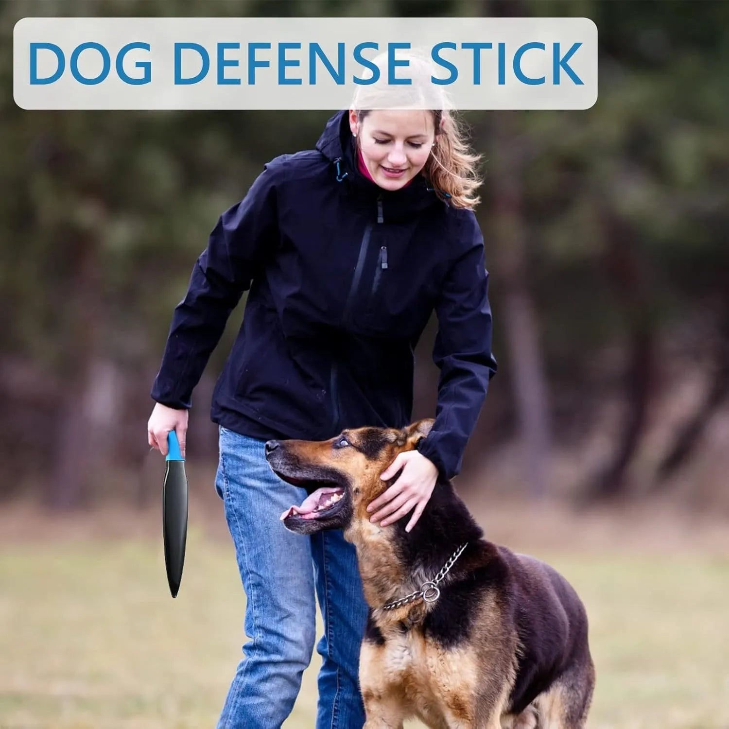 Blue handled nylon dog break stick measuring 35 cm for bite training and safety release