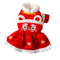 Lion dance pet costume cotton-padded red dog and cat warm clothing with tassels