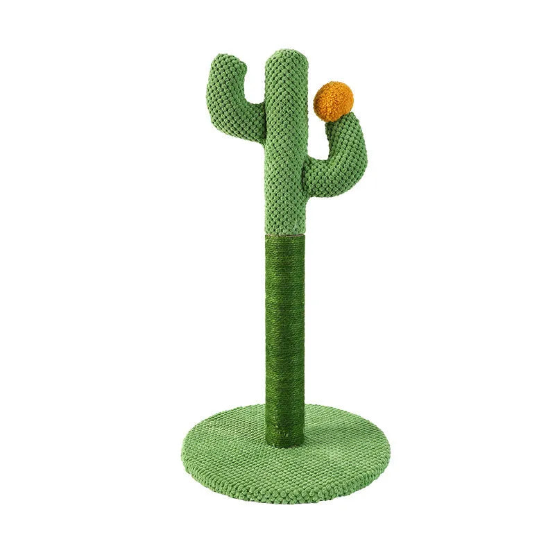 Cotton rope cat scratch climbing pole in cactus or coconut tree design for claw sharpening.