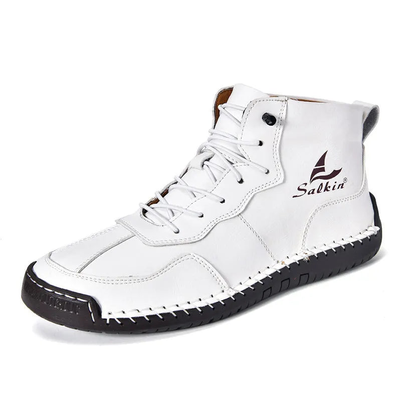 Retro-style men's high-top casual boots with elastic bands and flat rubber soles in frosted artificial PU leather
