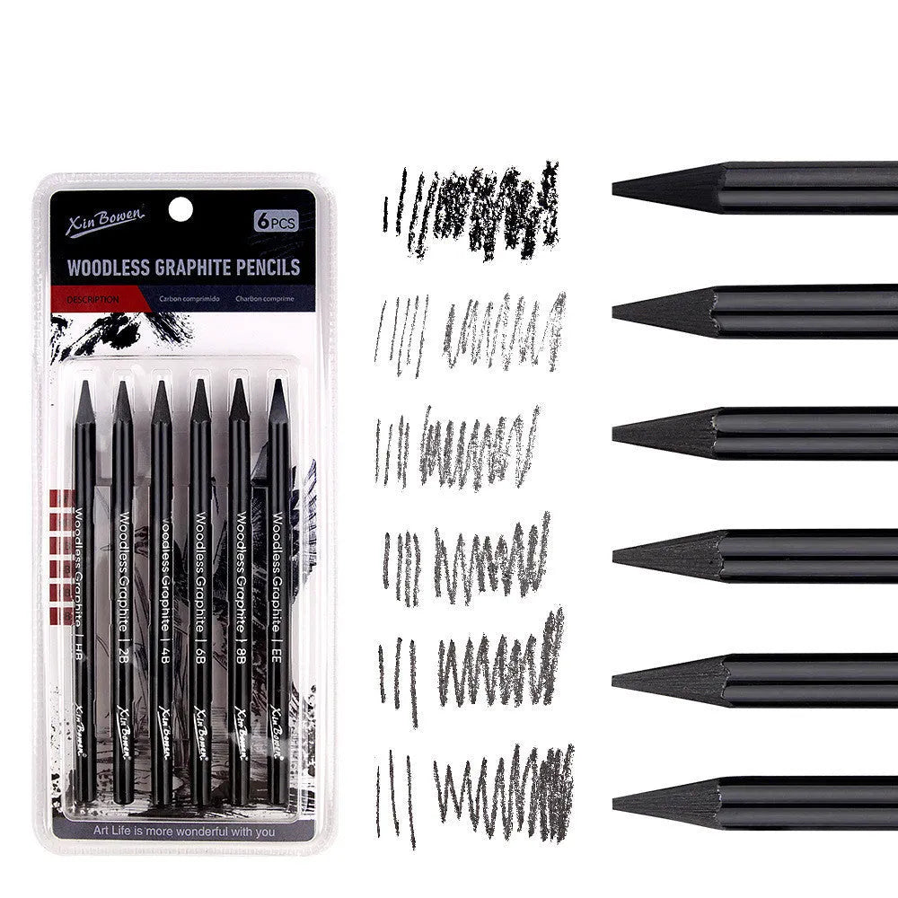 Wood-free graphite sketching pencil set showing six different grade pencils for art drawing