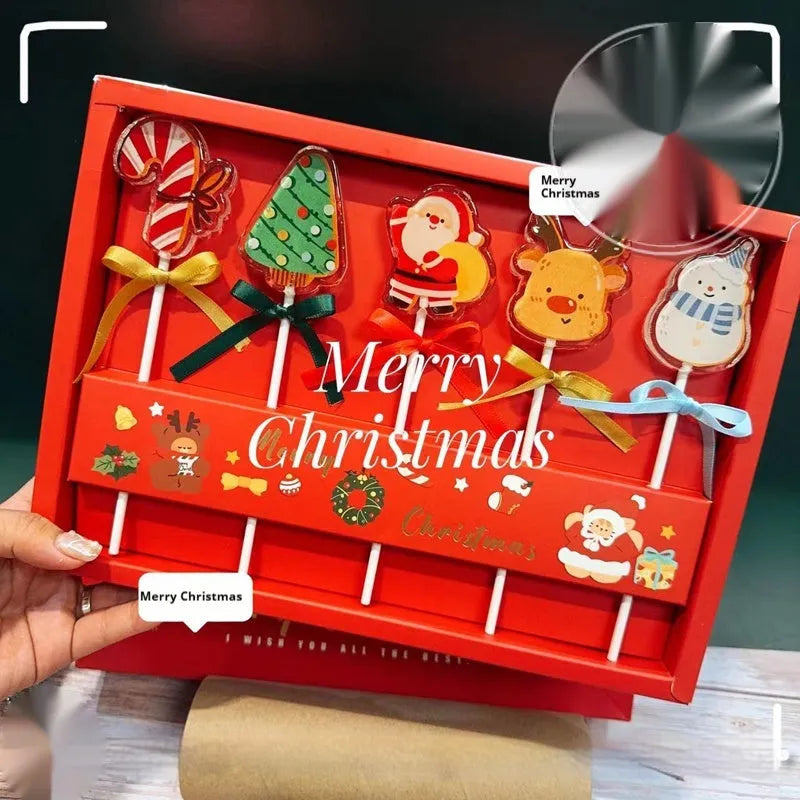 Pack of 5 Santa Claus shaped candies, 100g total net content, on a festive background