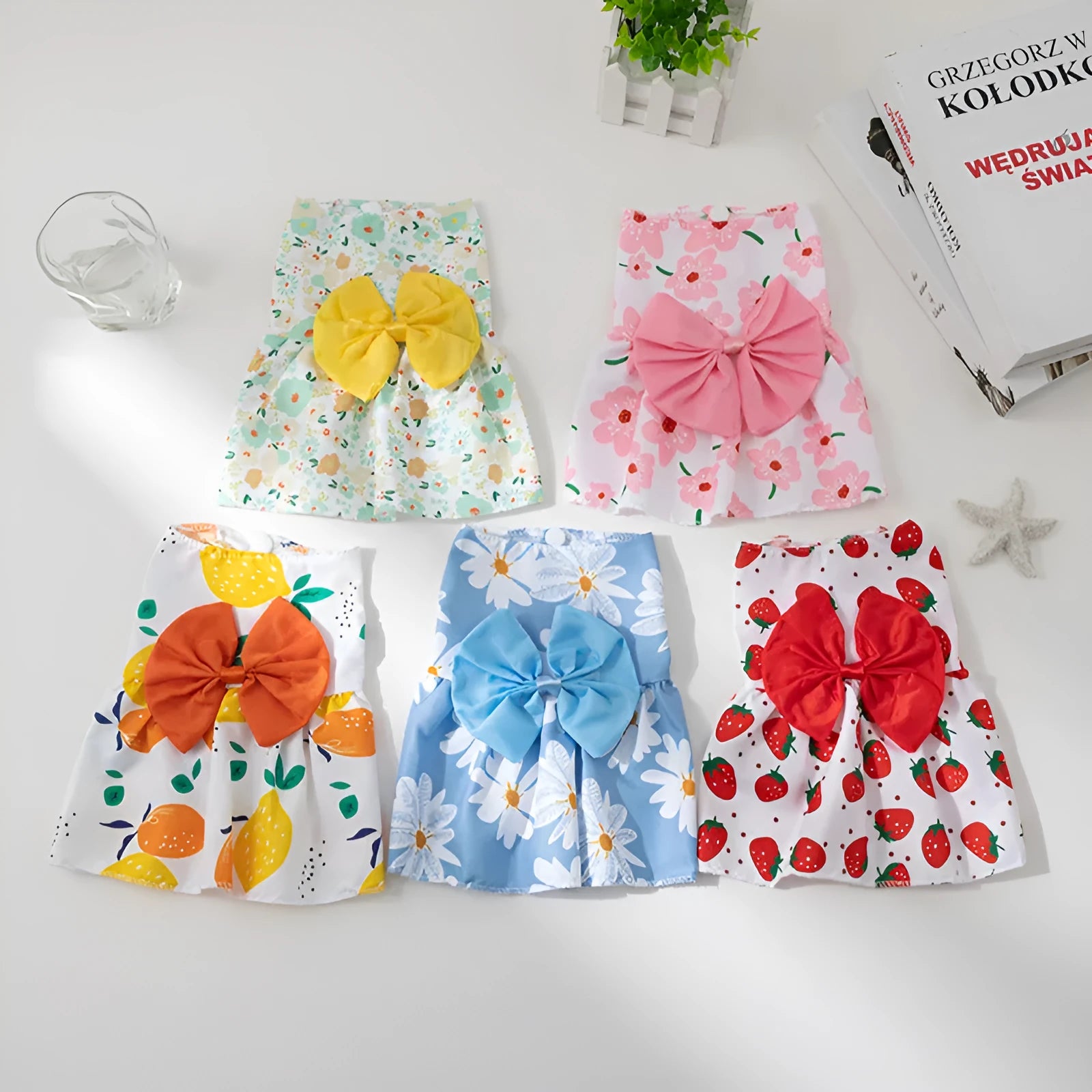 Ultra-thin floral butterfly bow pet dress for dogs and cats in summer colours