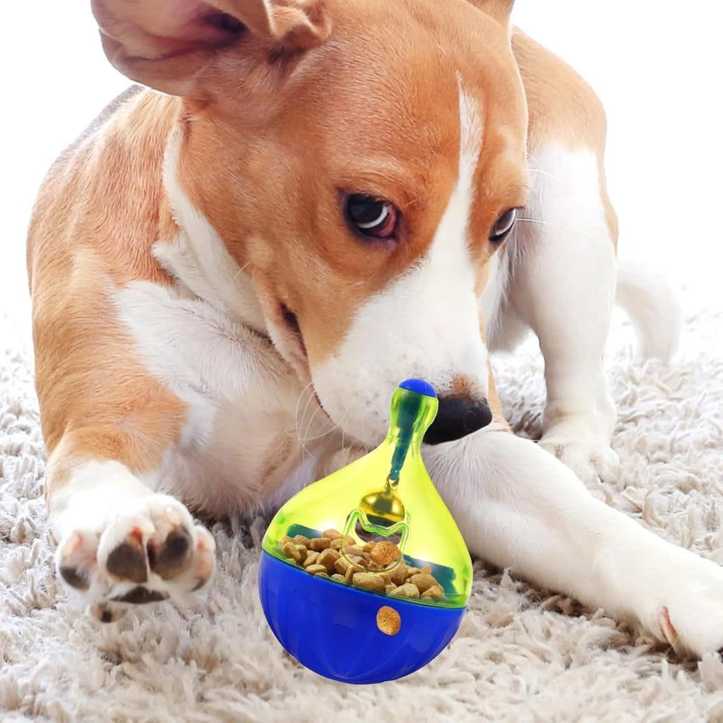 Tumbler-shaped pet treat dispenser toy for dogs and cats with interactive food release mechanism