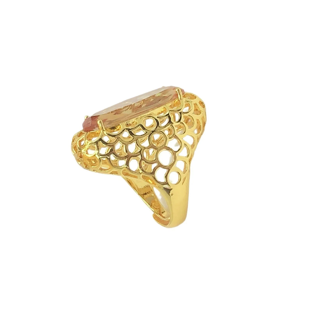 Women's hand inlaid copper-plated 18K gold ring with adjustable opening and hollow out design