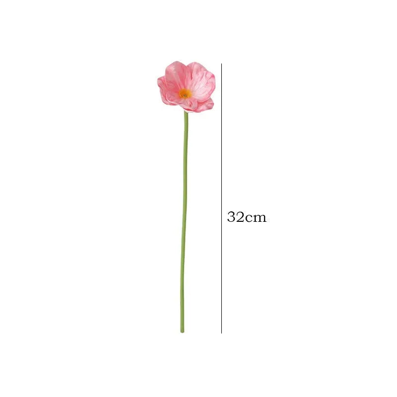 Fifteen artificial poppy flowers in bright red, dark purple, deep pink, orange, white, yellow made from PU material for wedding and home decor