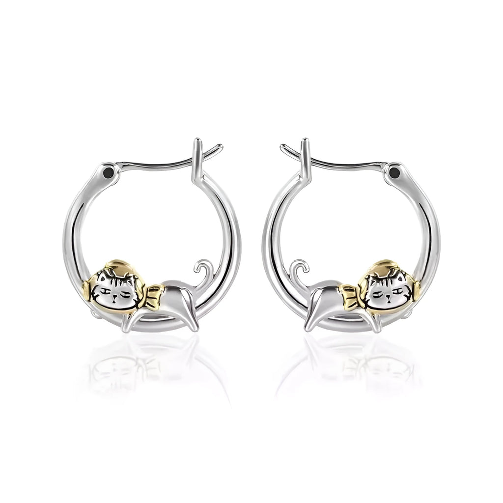 Pair of alloy cat earrings with electroplating finish in broken cat design, available in large and small sizes