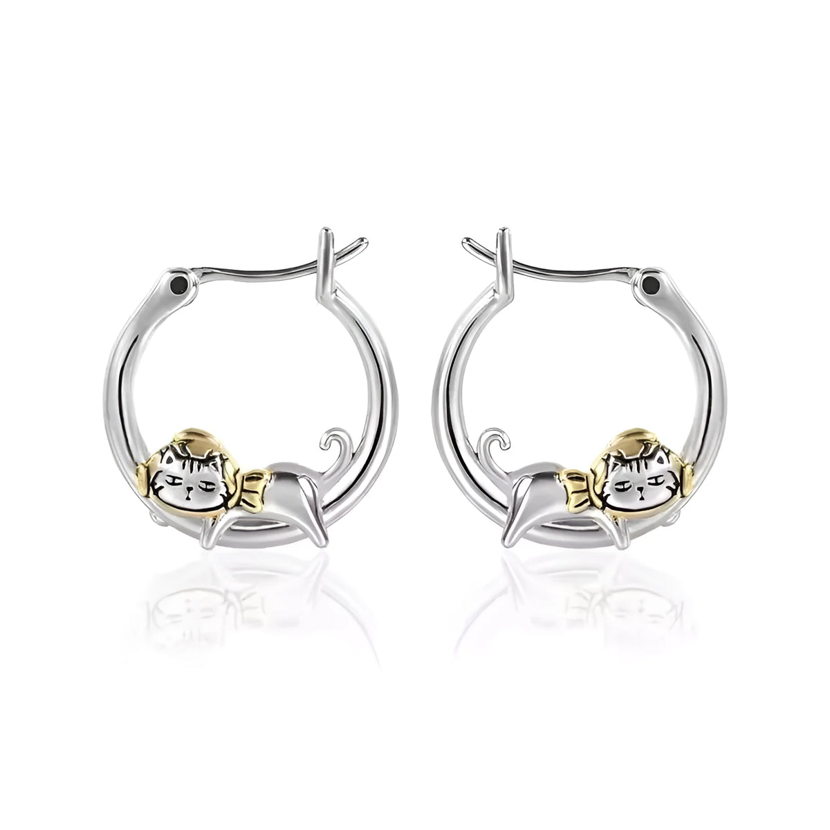 Pair of alloy cat earrings with electroplating finish in broken cat design, available in large and small sizes