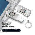 Black fingerprint encrypted USB flash drive with USB 3.0 and USB-C connectors for secure computer and mobile storage