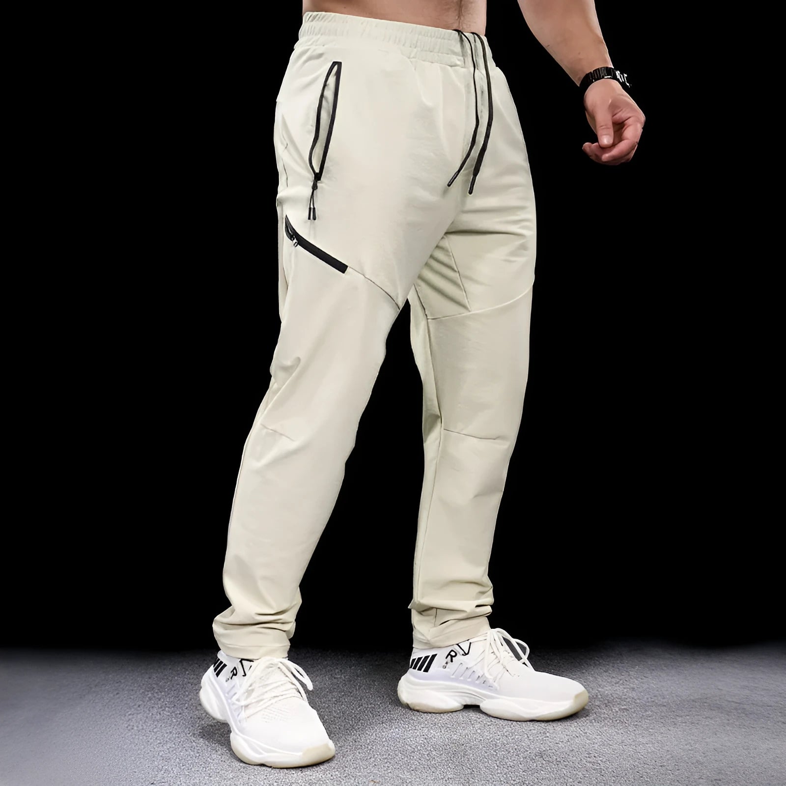 Men's waterproof quick-drying exercise trousers in nylon fabric, mid waist design