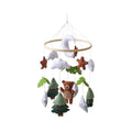Handmade felt teddy bear bed bell for children, white colour, wood and felt construction, hanging with string
