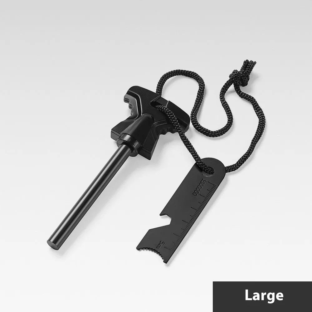 Stainless steel butterfly-shaped outdoor fire starter tool with integrated bottle opener and blade