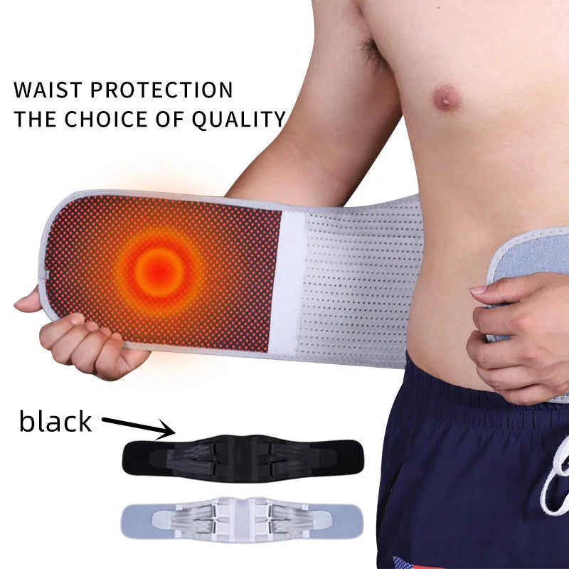 Self-heating fitness waist support belt in black, 100cm length and 22cm width