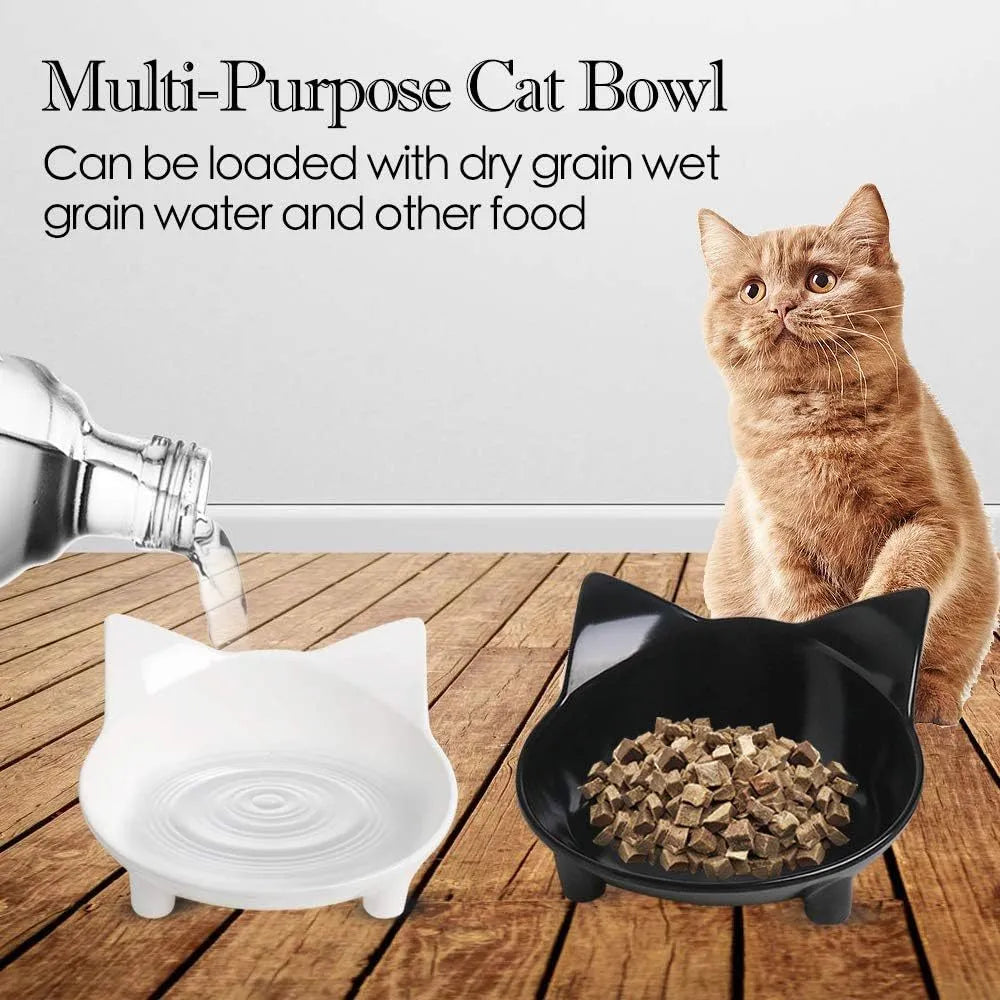 Shallow melamine cat bowl with anti-skid rubber base in black or white colour
