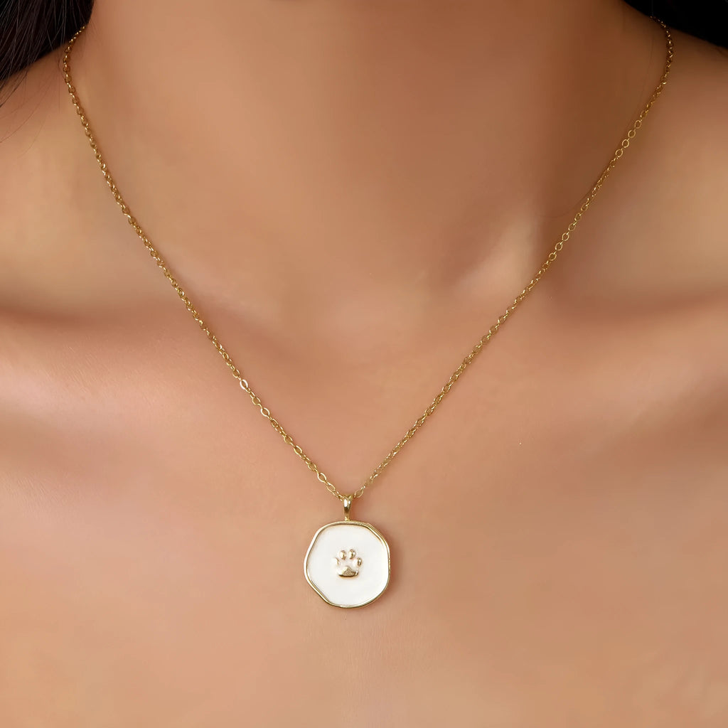18K gold plated drop oil cat's paw dog's paw pendant necklace on adjustable stainless steel chain