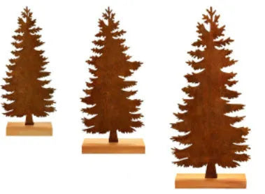 Set of three rustic metal Christmas tree elk ornaments with distressed iron finish.